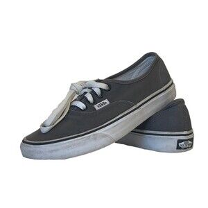 VANS Authentic Pewter Gray Black White Lace Up Shoes Men's Sz 6 Ladies  Sz 7.5